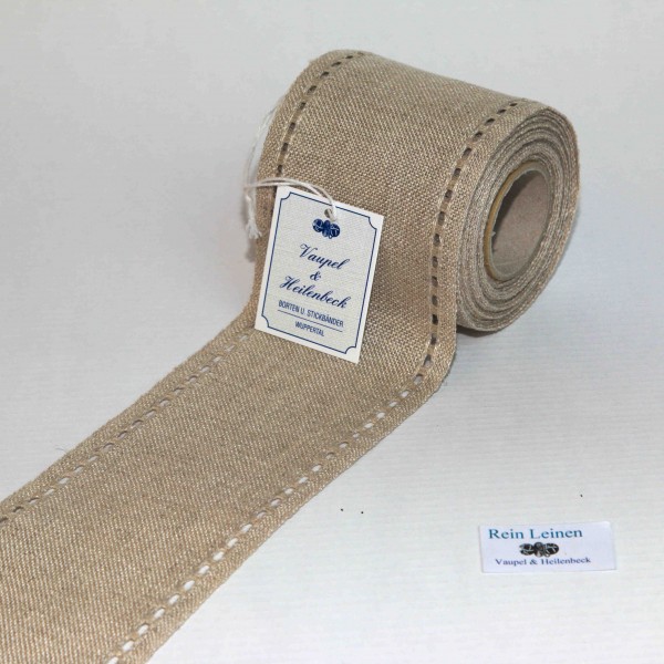 Leinenband mit Lochrand, 11-fädig, 80 mm, Farbe 1, natur