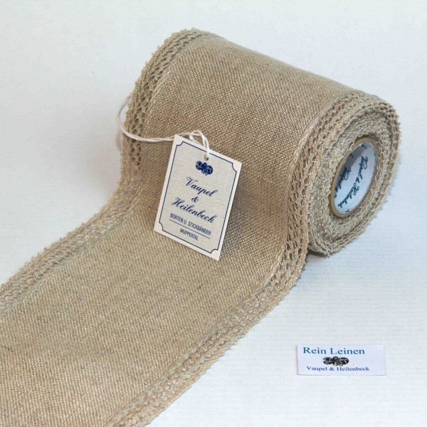 Leinenband mit Spitzenrand fein, 11-fädig, 100 mm, Farbe 1, natur