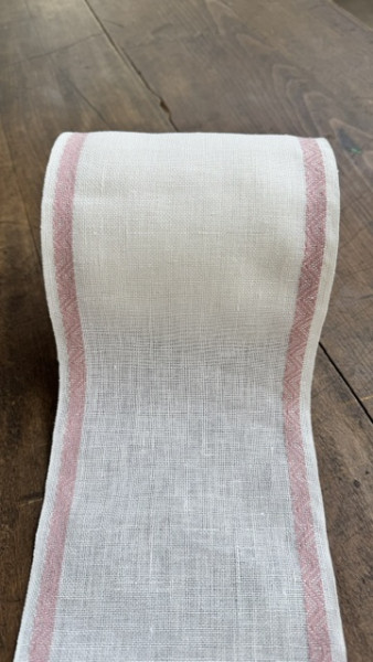 Leinenband mit Jacquardrand, 11-fädig, 150 mm, gebleicht mit rosa