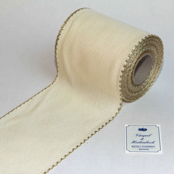 Aida-Stickband 100% BW, 80 mm, Farbe 90, beige - Goldrand