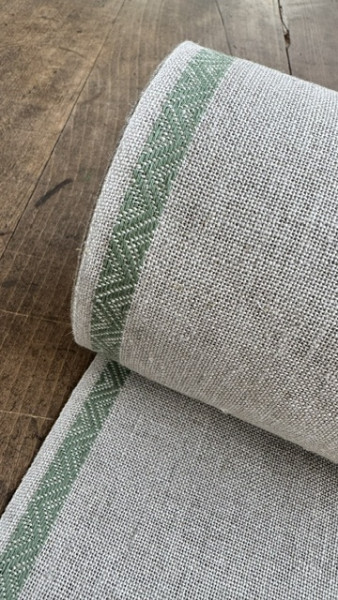 Leinenband mit Jacquardrand, 11-fädig, 150 mm, natur mit grün
