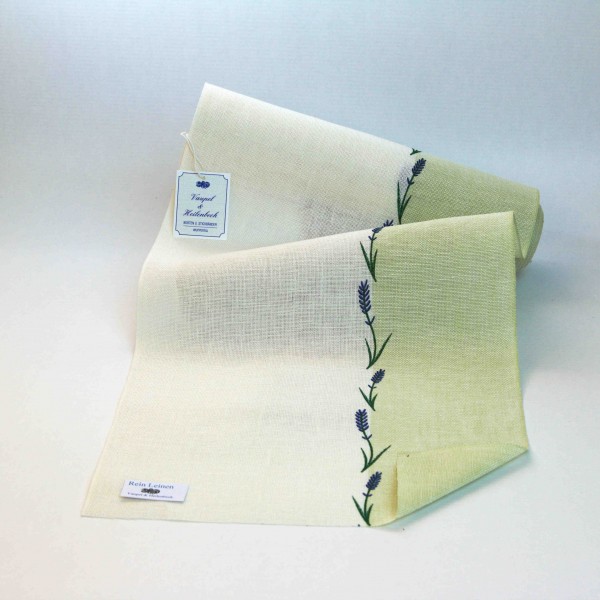 Leinenband 260 mm, Druck "Lavendelranke", Farbe 215900, reseda grün - gebleicht