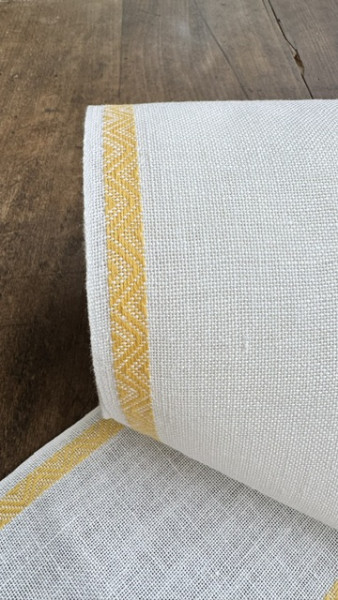Leinenband mit Jacquardrand, 11-fädig, 140 mm, gebleicht mit gelb