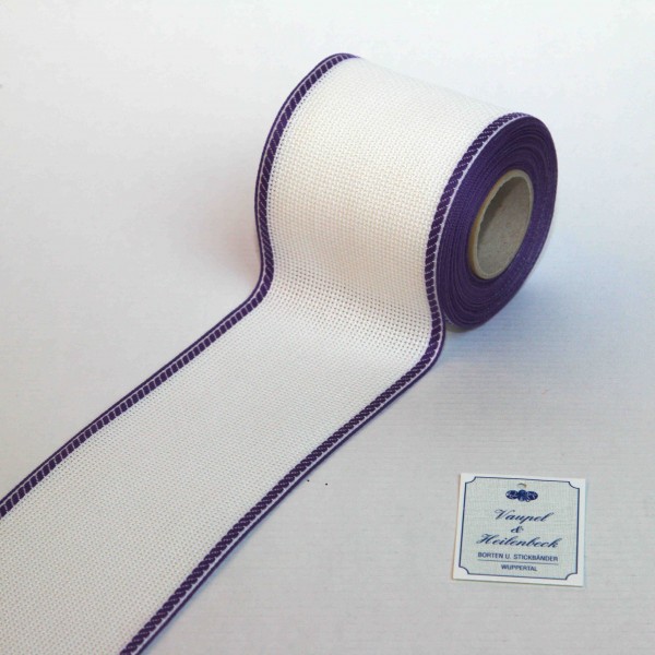 Aida-Stickband 100% BW, 80 mm, Farbe 33, weiß - dunkel violett