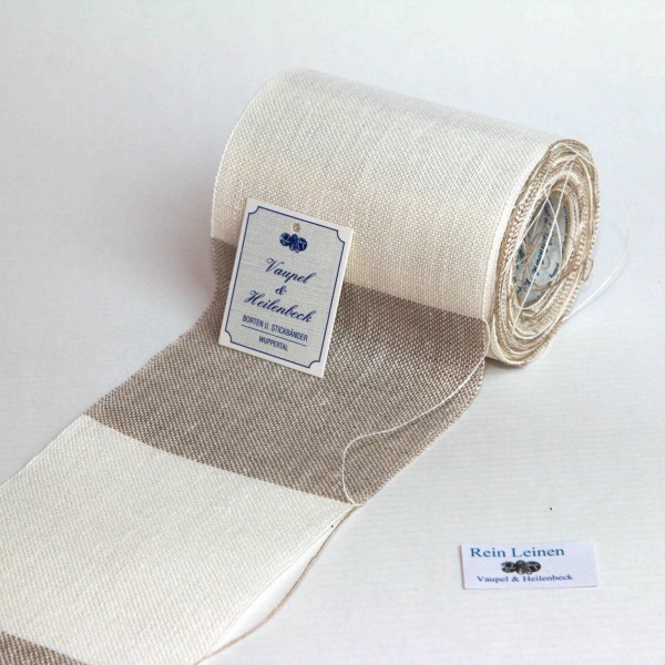 Leinenband 100 mm, 11-fädig, kariert, Farbe 900, natur - gebleicht