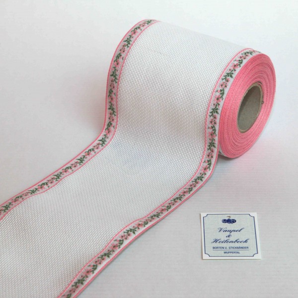 Aida-Stickband 100% BW, 100 mm, Farbe 34, weiß - Ranke rose