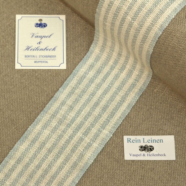 Leinenband 55 mm, 11-fädig, gestreift, Farbe 221, gebleicht - rauchblau