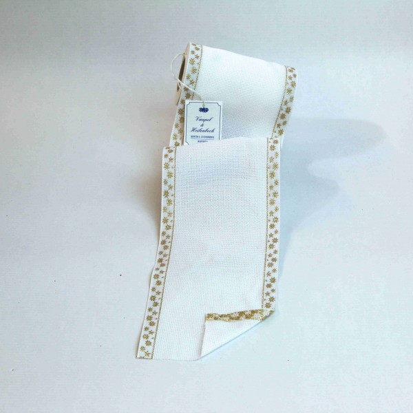 Aida-Stickband 100% BW, 120 mm, Farbe 90, weiß - Sterne gold